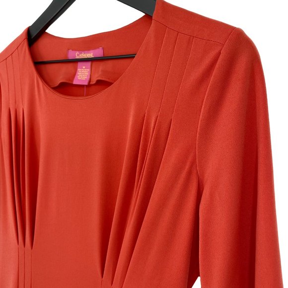 CATHERINE MALANDRINO Tangy Apricot Pleated Sheath Dress Size M - Picture 8 of 16